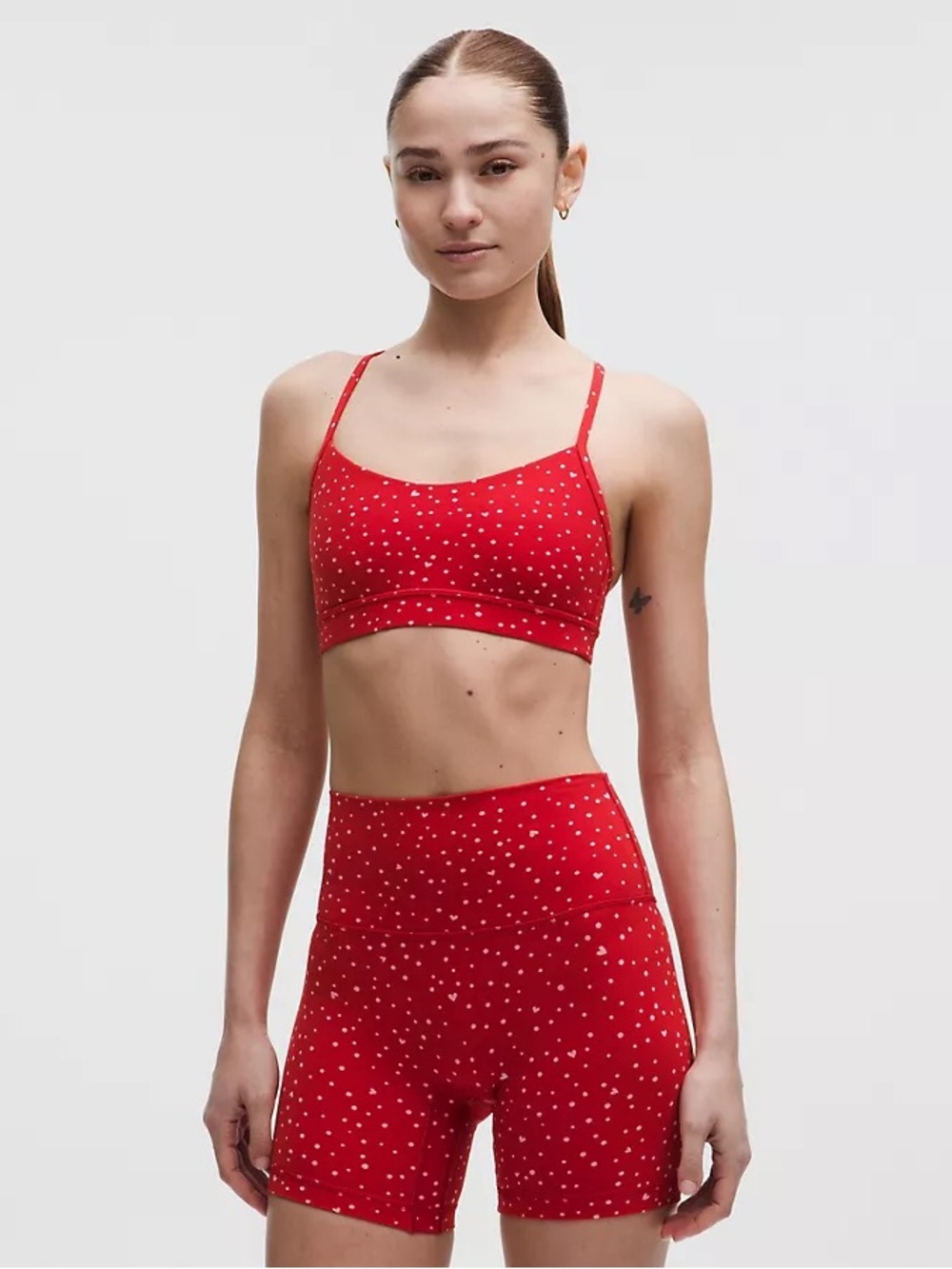 NWT lululemon Flow Y Bra Nulu Heart Scatter Dot Print Candy Cloud Oxford Red 8